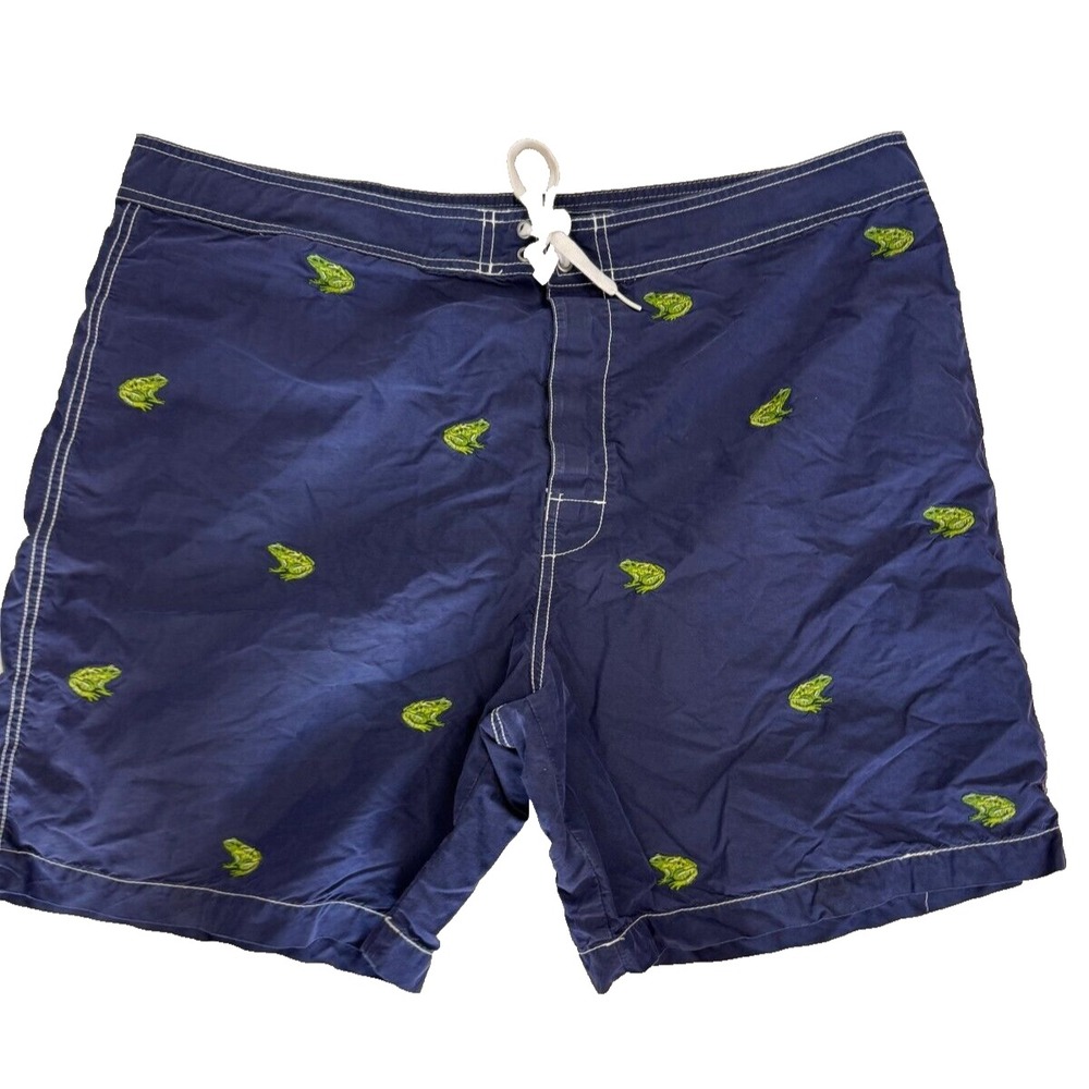 Polo‎ Ralph Lauren Mens Navy Frogs Embroidered Swim Board Shorts 36x9 Vintage